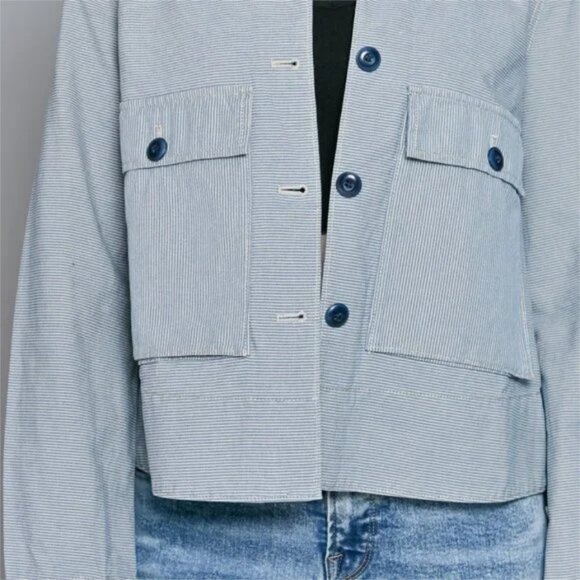 THE GREAT. Blue Railroad-Stripe Swing Jacket Utility Jacket - Picture 2 of 12